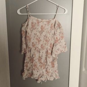 Pink and White Cold Shoulder Floral Romper